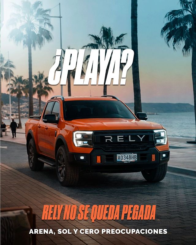 Arte de campaña RELY con una RELY R8 naranja en la playa: RELY no se queda pegada (ilustración)