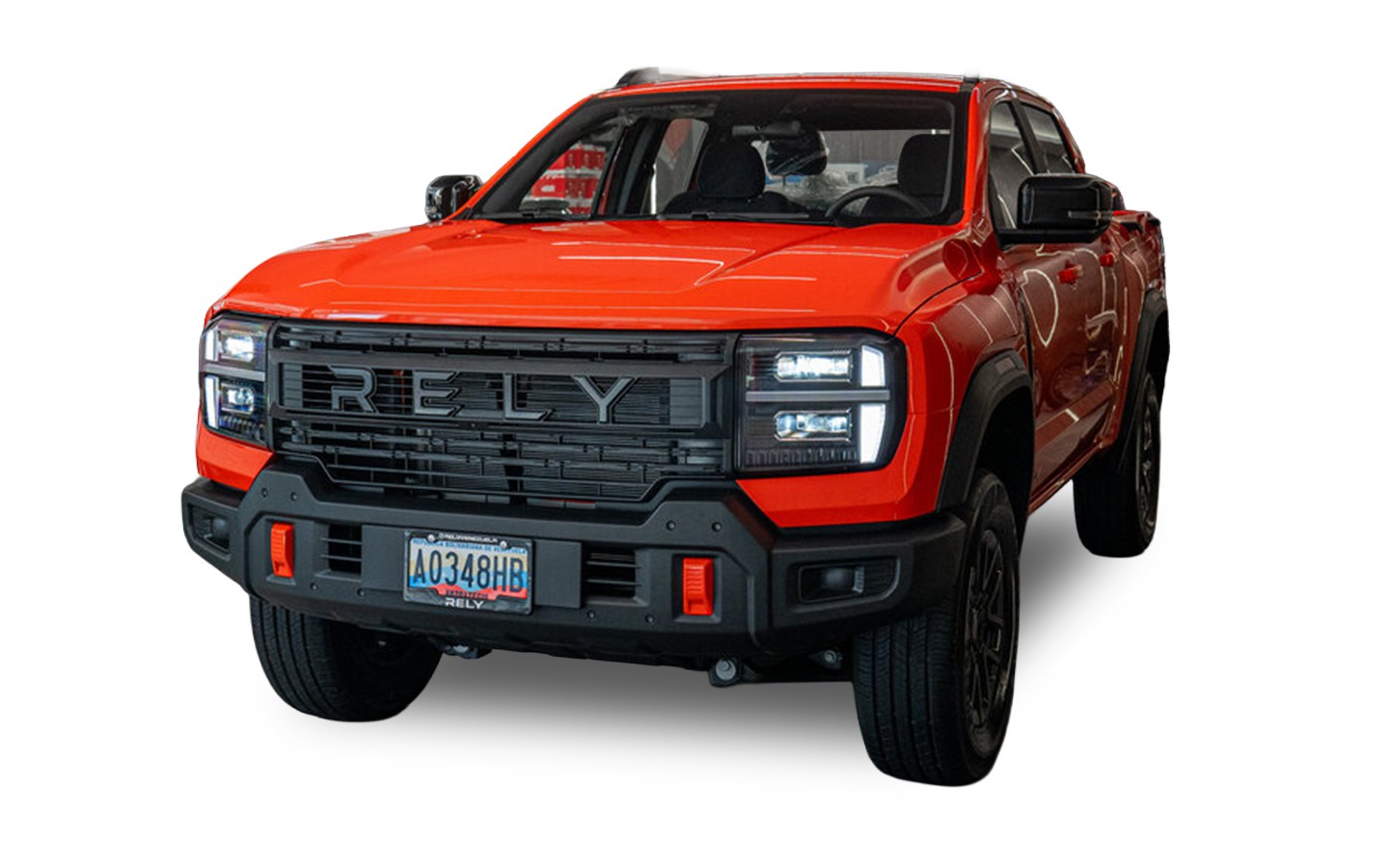 RELY R8 Confort naranja vista frontal parrilla RELY pickup 4x4 Venezuela 2026